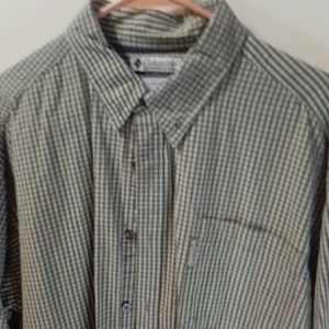 Columbia Button down Long Sleeve, Men's XL, Green plaid Shirt